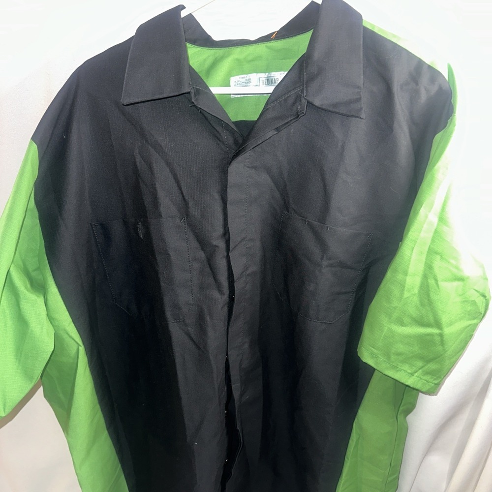 VINTAGE RED KAP Size 2XL Green Black BOWLING AMERICANA RARE Sleeve Pockets